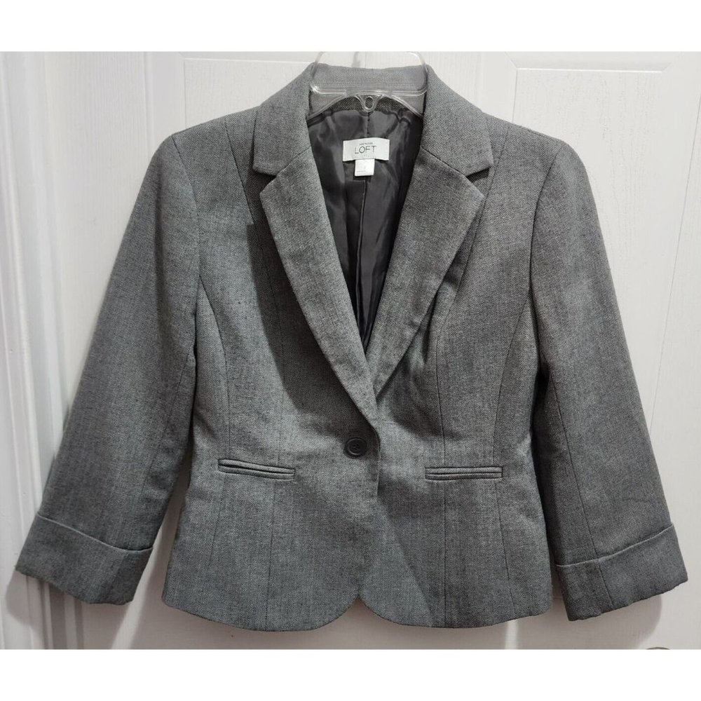 Ann Taylor LOFT Women's Blazer Jacket One Button Wool Blend Gray Career Size 2